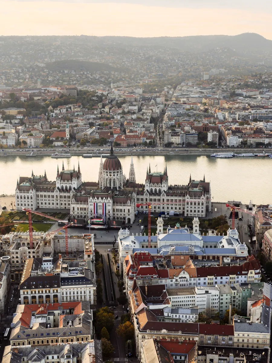 The Hungarian Parliament Building on the Danube in Budapest